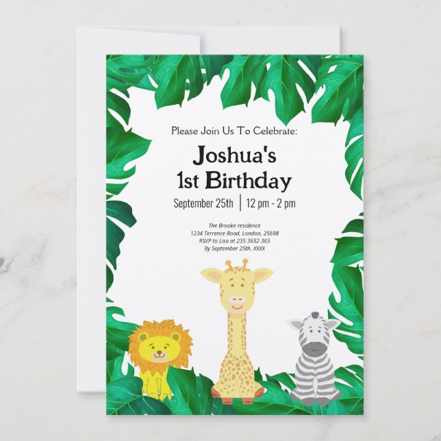 Tropical Baby's First Birthday Safari Invitation (Front)