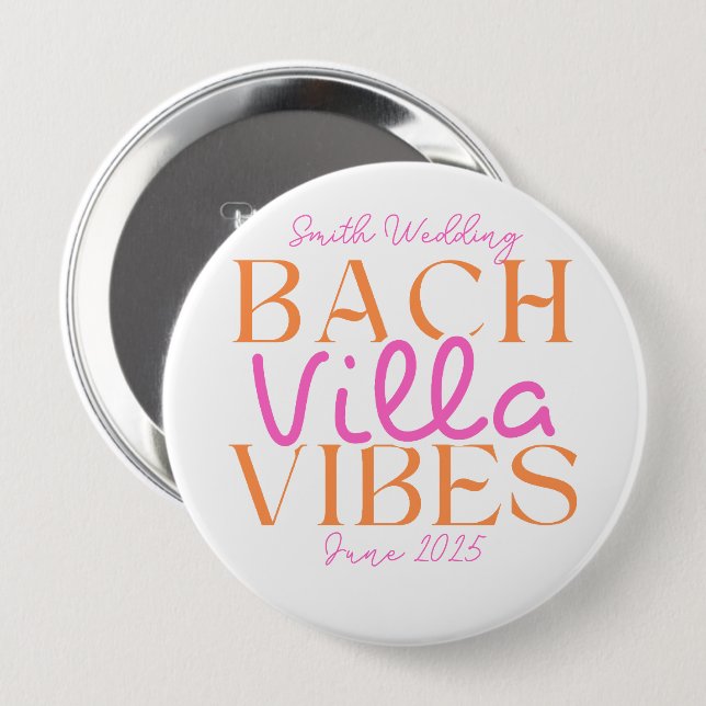 Tropical Bach Villa Vibes Bachelorette Button (Front & Back)