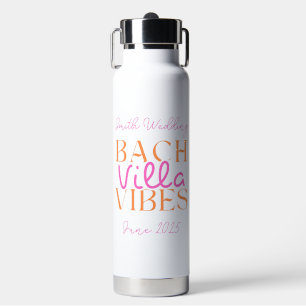 Tropical Bach Villa Vibes Pink Bachelorette Water Bottle