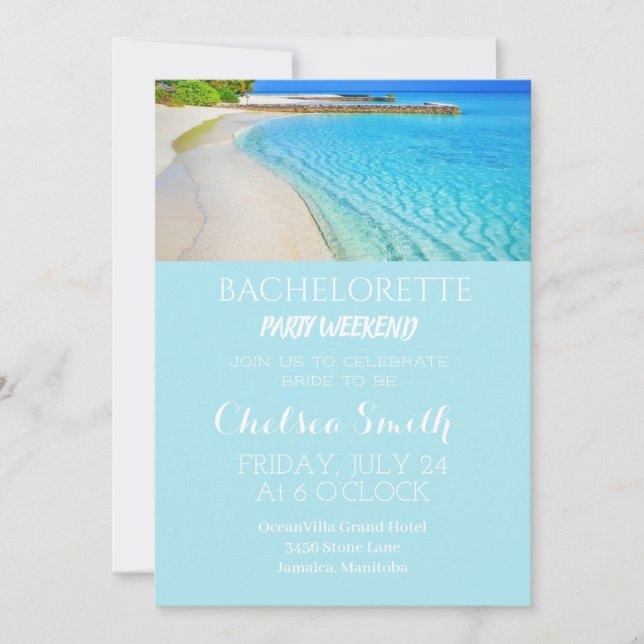 Tropical Bachelorette Beach Party With Itinerary Invitation (Front)