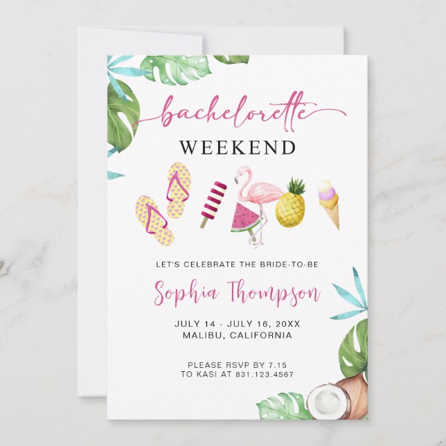 Tropical Bachelorette Palm Beach Invitation (Front)