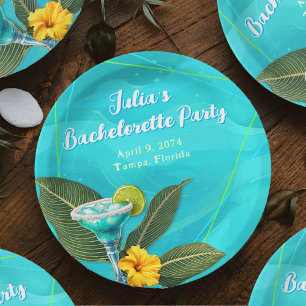 Tropical Bachelorette Party Blue Waves Paper Plates