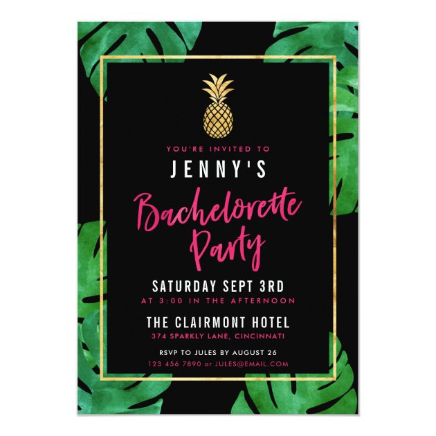 Tropical Bachelorette Party / Gold Pineapple Invitation