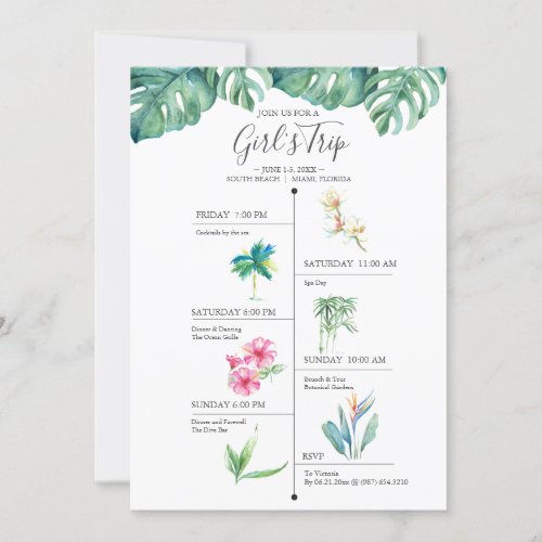 Tropical Bachelorette Party Invitations Itinerary