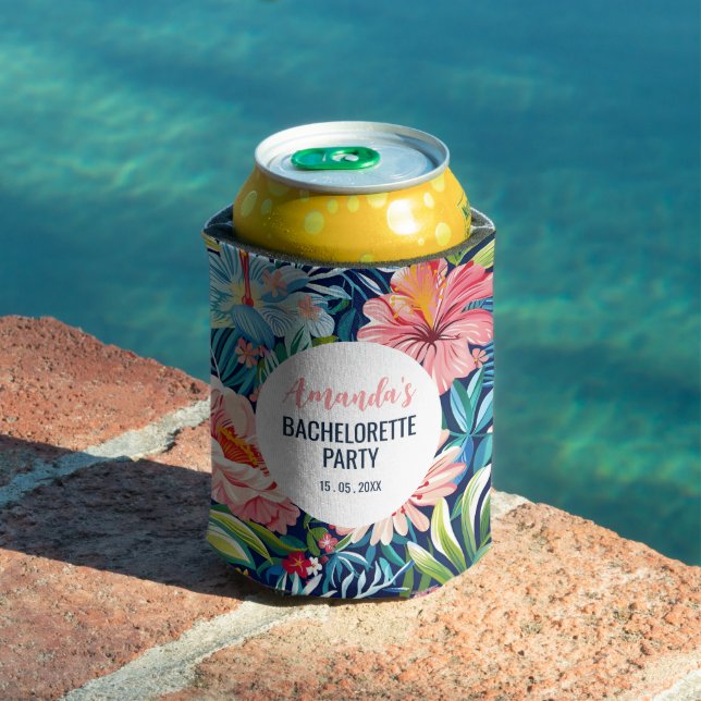 Tropical Bachelorette party Summer Floral Pattern Can Cooler (In Situ Pool)