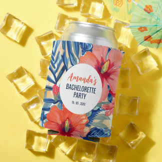 Tropical Bachelorette party Summer Flowers Pattern Can Cooler