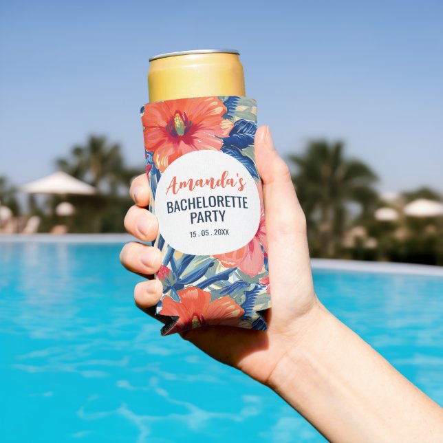 Tropical Bachelorette party Summer Flowers Pattern Seltzer Can Cooler (In Situ Pool)