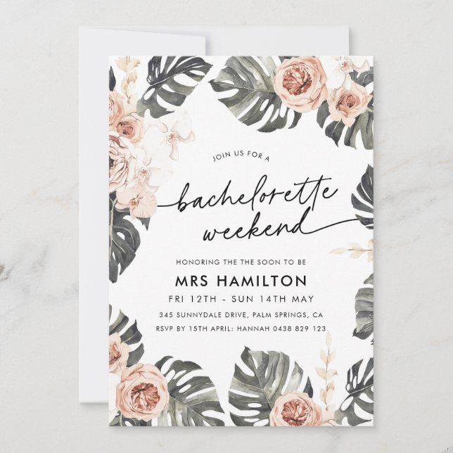 Tropical Bachelorette Party Weekend Itinerary Invitation (Front)