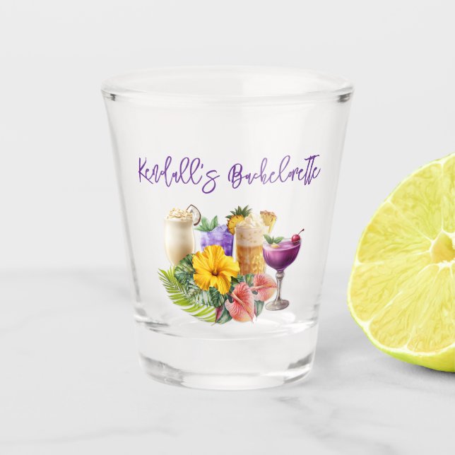 Tropical Bachelorette Personalized Shot Glass (Front)