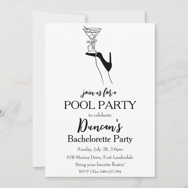 tropical bachelorette pool party invitation (Front)