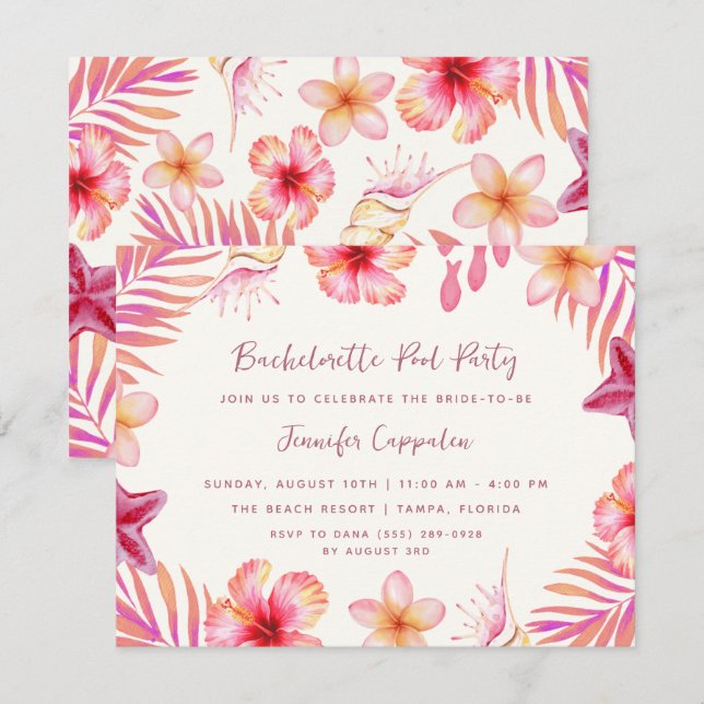 Tropical Bachelorette Pool Party  Invitation (Front/Back)