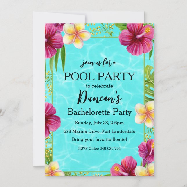 tropical bachelorette pool party invitation (Front)