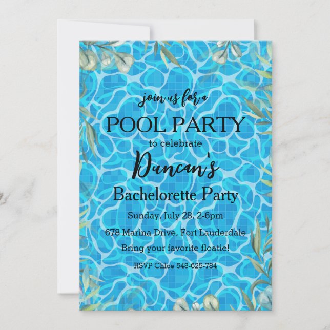 tropical bachelorette pool party invitation (Front)