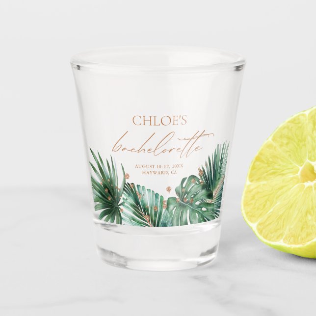Tropical Bachelorette Weekend Party Favor Shot Glass (Front)
