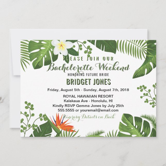 Tropical Bachelorette Weekend Schedule Invitation (Front)