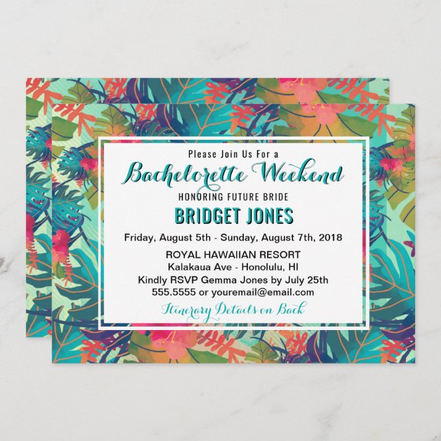 Tropical Bachelorette Weekend Schedule Invitation (Front/Back)