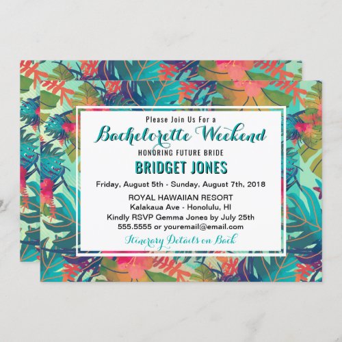 Tropical Bachelorette Weekend Schedule Invitation