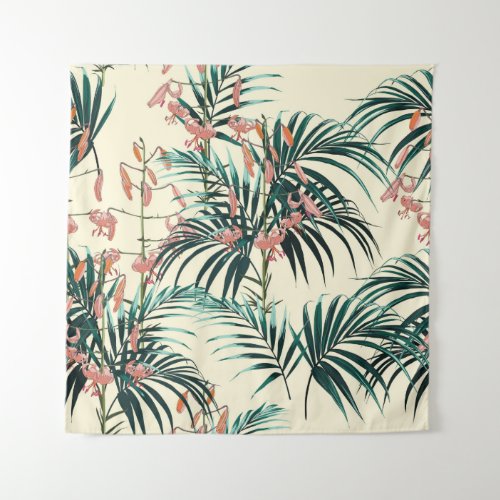 Tropical background with jungle plants Seamless t Tapestry