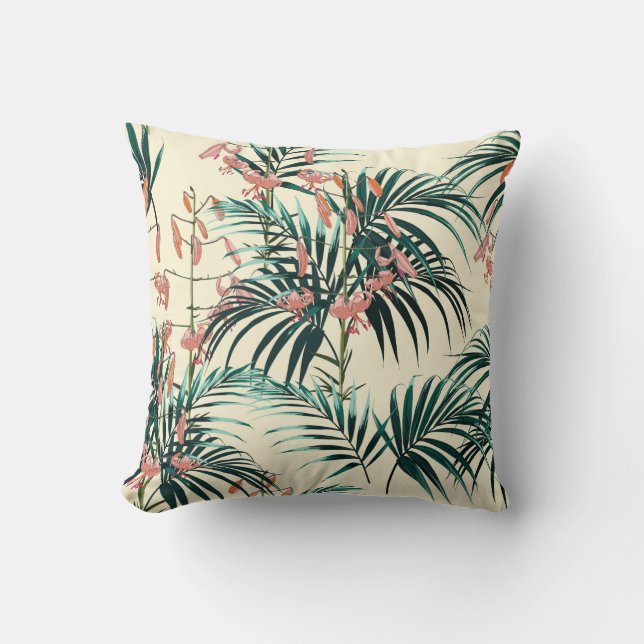 Tropical background with jungle plants. Seamless t Throw Pillow (Front)