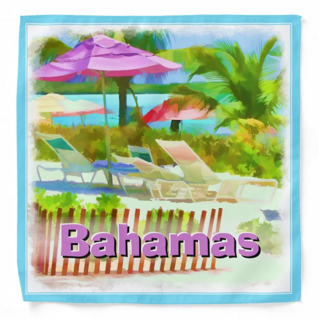 Tropical Bahama Island Beach Scene - Painterly Bandana (Front)