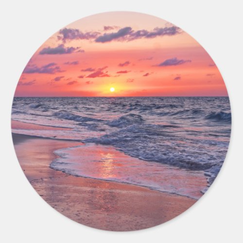 Tropical Bahamas Sunset Paradise Beach Classic Round Sticker