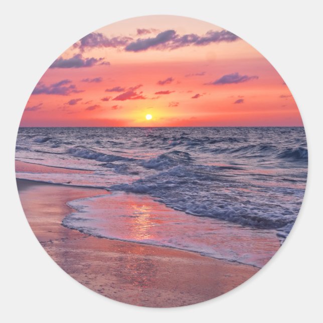 Tropical Bahamas Sunset Paradise Beach Classic Round Sticker (Front)