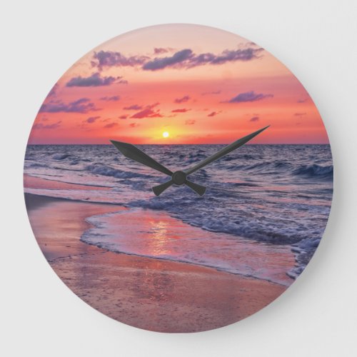 Tropical Bahamas Sunset Paradise Beach Large Clock