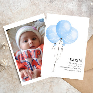 Tropical balloons simple first birthday  invitatio invitation