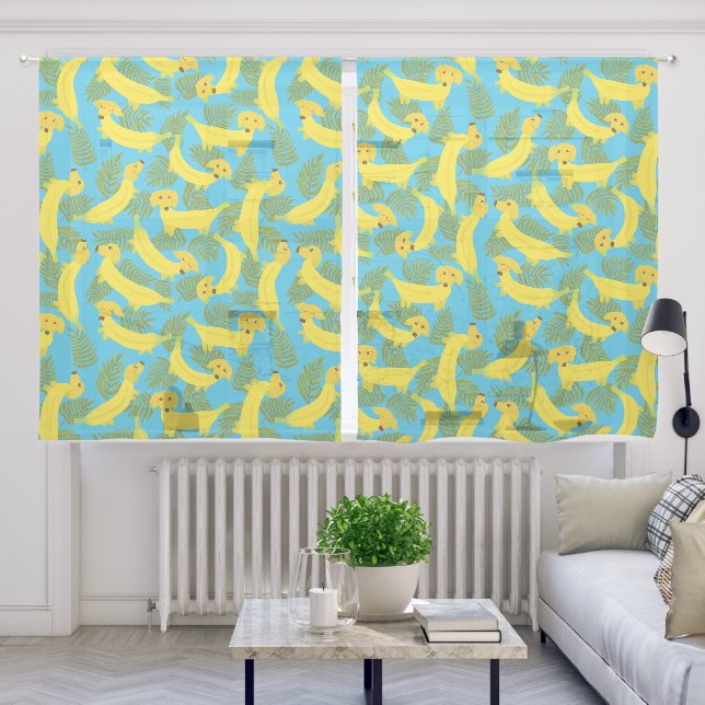 Tropical Banana Dogs Cute Patterned Sheer Curtains (Living Room)