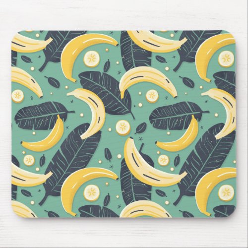 Tropical Banana Leaf and Fruit Pattern Mouse Pad