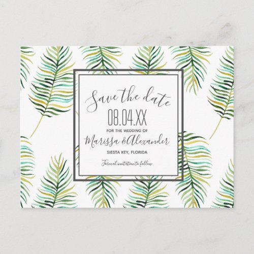 Tropical Banana Leaf Beach Save the Dates Announcement Postcard