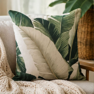 Tropical Banana Leaf Botanical Wall Art Throw Pillow