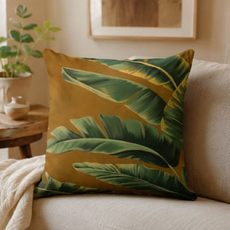 Tropical Banana Leaf Green Botanical Modern Throw Pillow