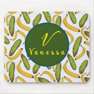 Tropical Banana Leaf Monogram Script Mouse Pad