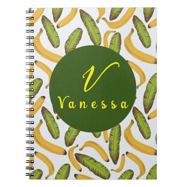 Tropical Banana Leaf Monogram Script Notebook (Front)