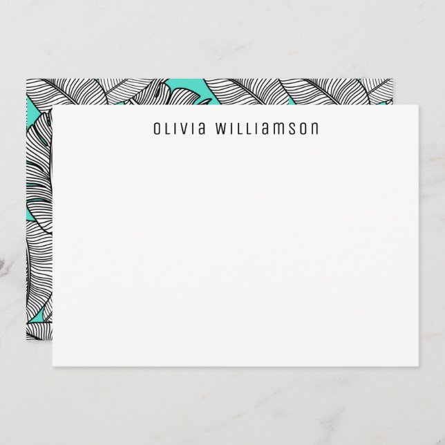 Tropical Banana Leaf Monstera Plant Note Card (Front/Back)