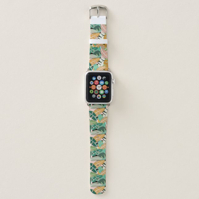 Tropical Banana Leaf Palm Tree Pattern Apple Watch Band (Front)