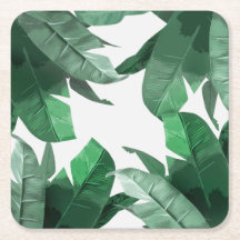 Tropical Banana Leaf Print Square Coasters