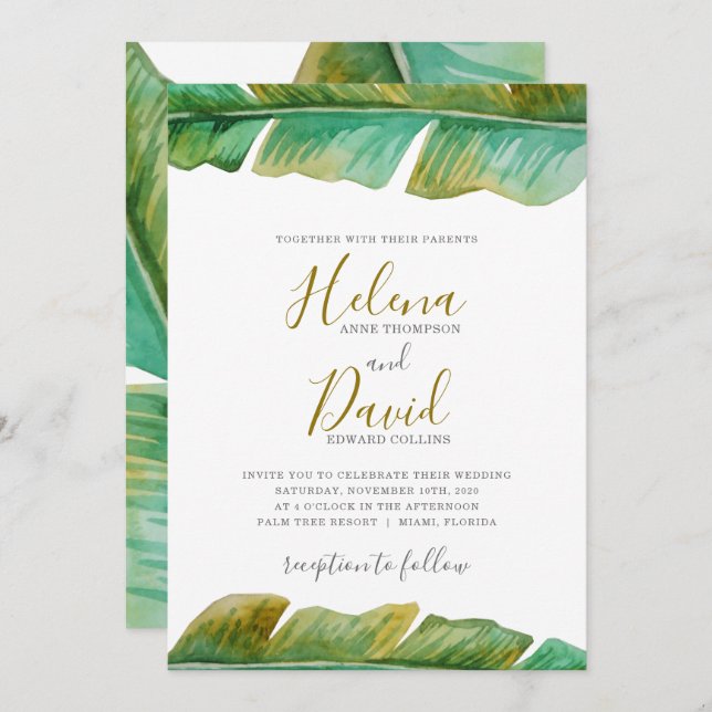 Tropical Banana Leaf Wedding Invitation (Front/Back)
