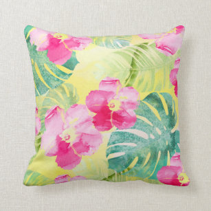 Multicolor 16x16 Blue Hawaiian Hibiscus Flower Decorations Blue Hibiscus Y2K Tropical Floral Hawaiian Flowers Throw Pillow