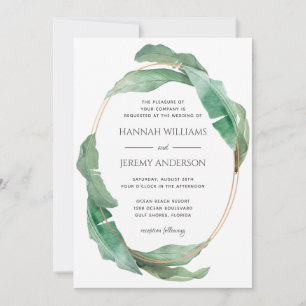 Tropical Banana Leaves Botanical Greenery Wedding Invitation