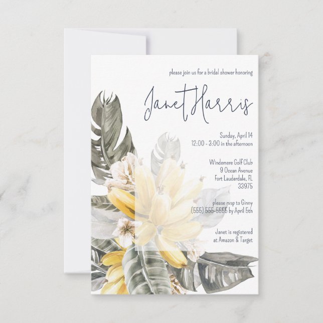Tropical Banana Leaves Bridal Shower Invitation (Front)