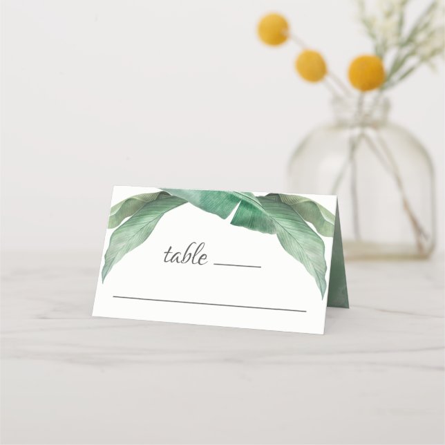 Tropical Banana Leaves Foliage Wedding or Banquet Place Card (Front)
