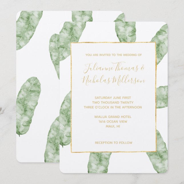 Tropical Banana Leaves Invitation (Front/Back)
