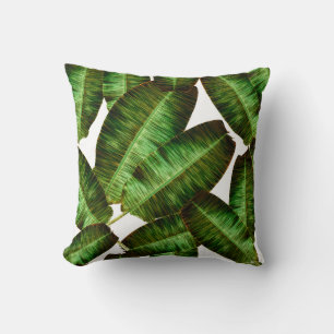 Tropical banana leaves, jungle leaf seamless flora throw pillow