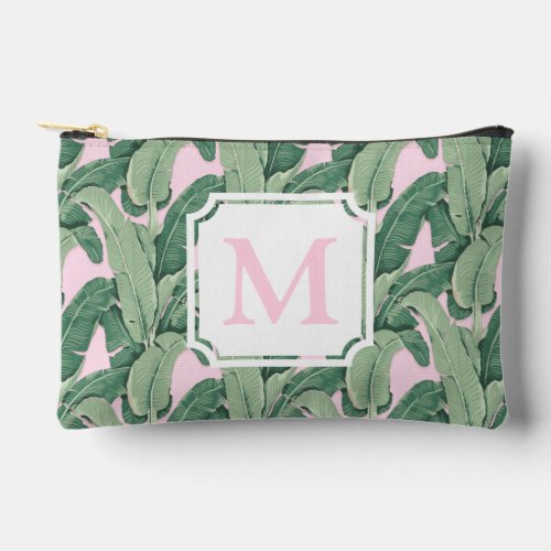 Tropical Banana Leaves Monogram  Stripes Accessory Pouch
