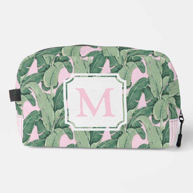 Tropical Banana Leaves Monogram | Stripes Dopp Kit (Front)