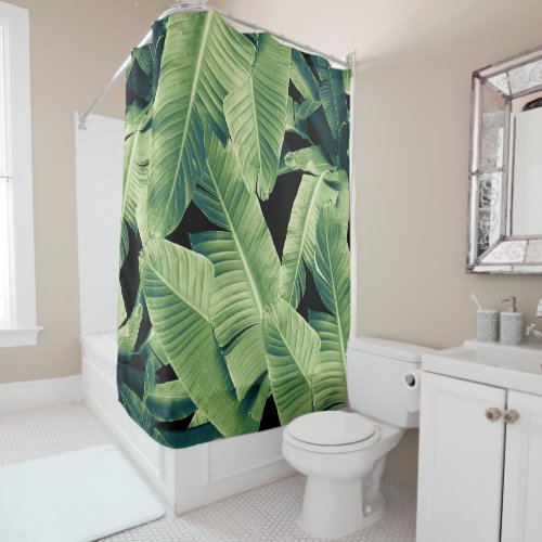 Tropical Banana Leaves Night Jungle 1 tropical  Shower Curtain