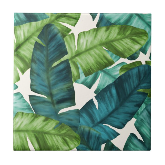 Tropical Banana Leaves Original Pattern Tile (Front)