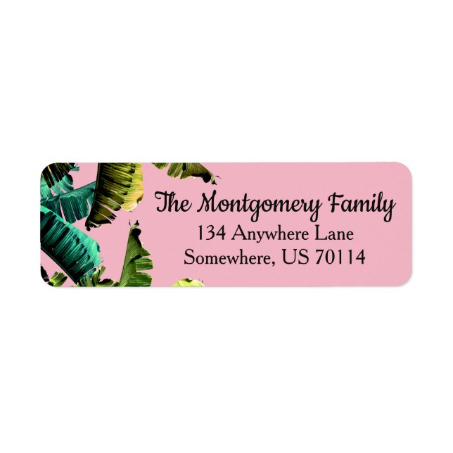 Tropical Banana Leaves & Pink | Personalized Label (Front)